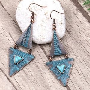 Boho bronze triangle turquoise Dangle Earrings